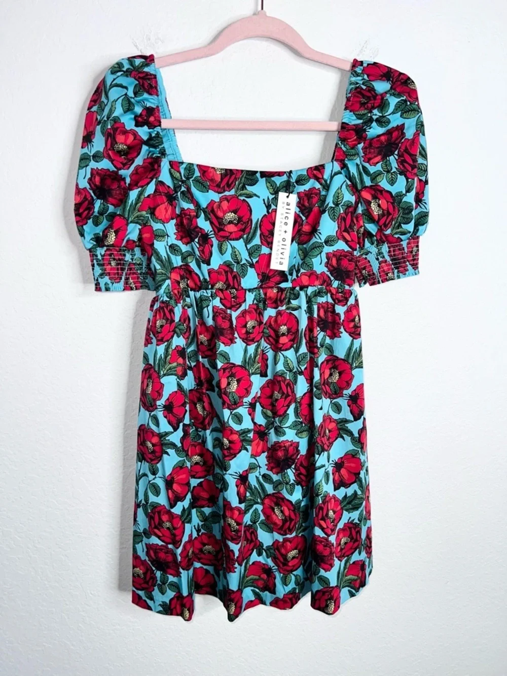 Alice + Olivia Mini Dress Woman Size 0 Beach Bliss Aqua Reyna Floral Empire B12